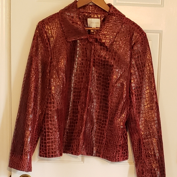 Merin London faux crocodile slick wet look jacket transitional lightweight Sz L - Picture 8 of 15